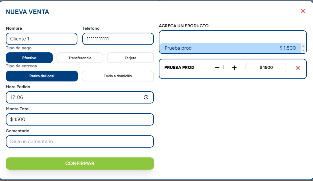 Vista de Venta Cargados